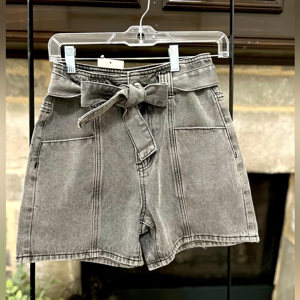 Grey Denim High Waist Shorts